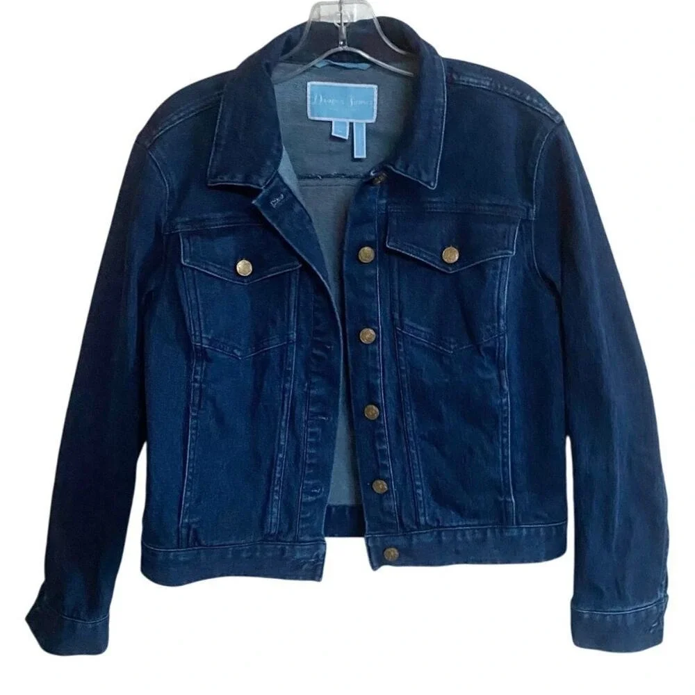 Draper James Strong Sweet and Southern Denim Jacket Dark Wash Blue Womens Medium